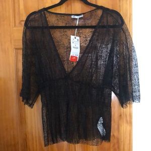 Sheer black lace batwing tee